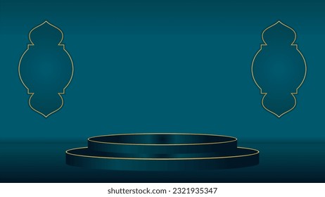 fondo de decoración de pantalla de podio islámico con adorno árabe ilustración vectorial realista adecuada para la presentación de productos musulmanes, presentación, Ramadán, muharram islamic venta de año nuevo Eid Mubarrak