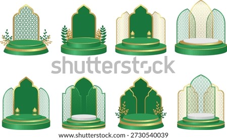 An Islamic podium display design with elegant patterns and a refined ceremonial style.
