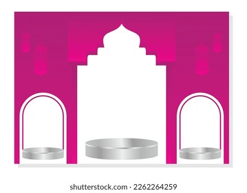 Plantilla de podio islámico, diseño para la exposición de productos, presentación, etapa para las festividades islámicas. ilustración de diseño simple en color rosa