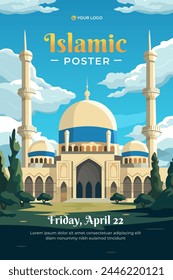 Islamic poster with mosque for flyer, social media story and print template