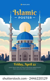 Islamic poster with mosque for flyer, social media story and print template