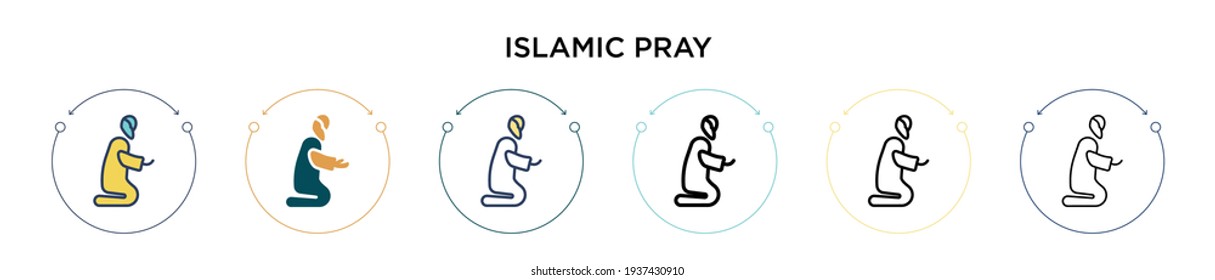 Islamic pray icon in filled, thin line, outline and stroke style. Vector illustration of two colored and black islamic pray vector icons designs can be used for mobile, ui, web