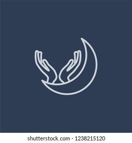Islamic Pray icon. Trendy flat vector line Islamic Pray icon on dark blue background from Religion  collection. 