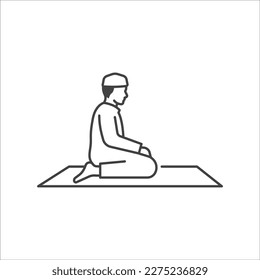 Islamic pray movement of solat linear icon. Moslem pray icon. Religion linear icon. Vector illustration