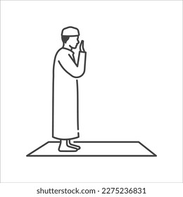 Islamic pray movement of solat linear icon. Moslem pray icon. Religion linear icon. Vector illustration