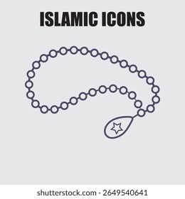 Ilustração vetorial de contas de oração islâmicas, um rosário tradicional com uma estrela representando a fé muçulmana e a devoção religiosa.