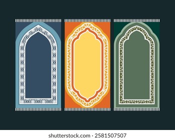 Islamic prayer carpet vector design. Prayer mat pattern tiles. Rug design set