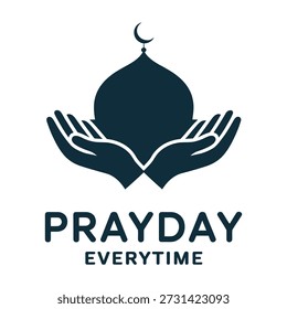 Islamic prayer day everytime religious symbol with hands and mosque religious concept icon