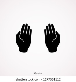 Islamic prayer hands, flat style minimal logotype isolated on white