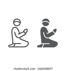 Islamic Prayer line and glyph icon, ramadan and islam, muslim man praying sign, vector graphics, a linear pattern on a white background, eps 10