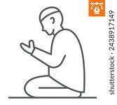 Islamic prayer line icon, outline style icon for web site or mobile app, Muslim man and Ramadan, namaz vector icon, simple vector illustration, vector graphics with editable strokes.