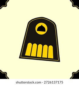 Icono de alfombra de oración islámica en estilo de diseño plano negro y dorado, con motivo de cúpula de mezquita y mihrab. Adecuado para contenido de Ramadán, App de oración musulmanes, recordatorios islámicos, educación religiosa, campañas de caridad, carteles, presentaciones y Elementos de interfaz de usuario.