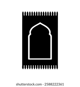 Islamic prayer mat icon or Muslim prayer rug icon silhouette vector flat illustration design on white background.