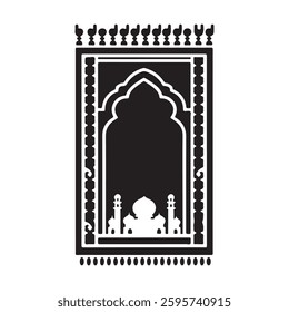 Islamic prayer mat icon or Muslim prayer rug icon silhouette vector flat illustration design on white background