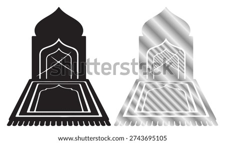 Islamic prayer mat with mosque dome symbol, religious worship, devotion, faith