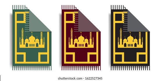 Islamic prayer rug collection and isolated on white background