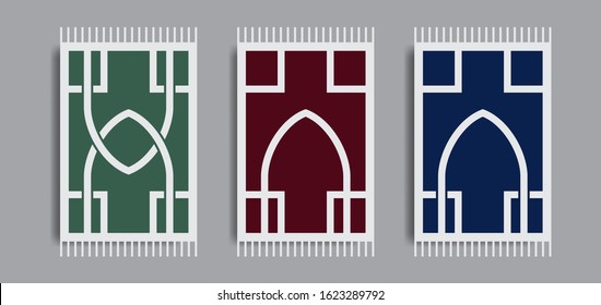 Islamic prayer rug collection and isolated on white background