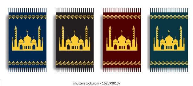 Islamic prayer rug collection and isolated on white background