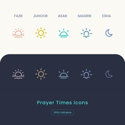 Islamic Prayer Schedule Vector Icons.
