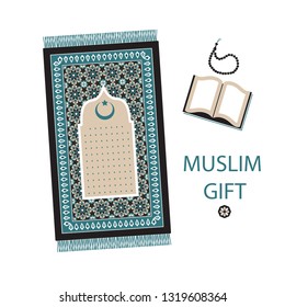 Islamic prayer set. Prayer mat, rosary, the Koran - a great gift for Muslims. Ramadan Kareem, eid al adha, eid al fitr, eid said, birthday.1