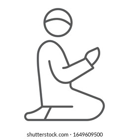 Islamic Prayer thin line icon, ramadan and islam, muslim man praying sign, vector graphics, a linear pattern on a white background, eps 10