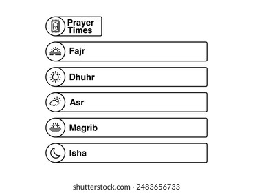  Islamische Gebetszeiten Zeitplan Digitaler Banner Vorlage ui,ux Anwendung fajr,dhuhe,asr,magrib,isha