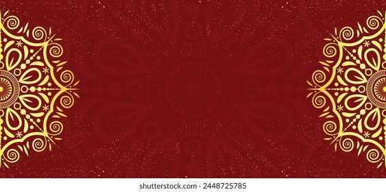 Islamic Premium Background Vector Illustration Design On a Red Background with 2 Luxury Golden Mandalas. Suitable for Eid Mubarak, Ramadan Kareem, Banners, Posters and Much More