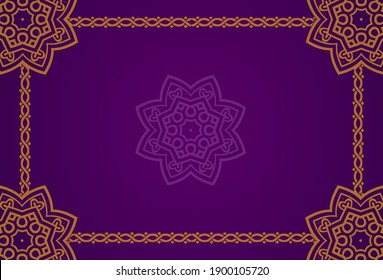 Islamic purple background with mandala golden elements. Ramadan Kareem colorful poster