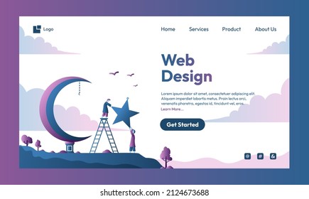 Islamic Purple Illustration flat design style for landing page