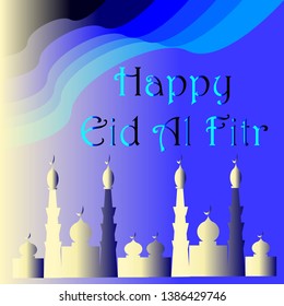 Islamic Ramadan Art with blue background. Happy Eid al Fitr vector design for Muslim celebration. Creative greeting vector illustration.