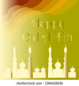 Islamic Ramadan Art with gold background. Happy Eid al Fitr vector design for Muslim celebration. Creative greeting vector illustration.