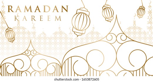 Banner de diseño de fondo islámico ramadan, diseño ramadhan kareem pone elemento de mezquita.