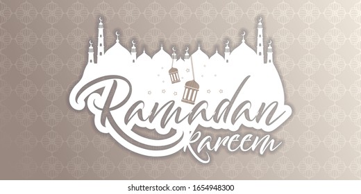 Banner de diseño de fondo islámico ramadan, diseño ramadhan kareem pone elemento de mezquita.