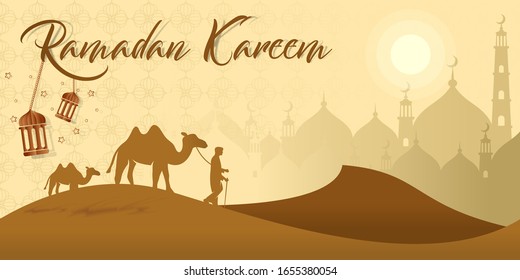 Islamic ramadan background design banner, ramadhan kareem design set mosque element.