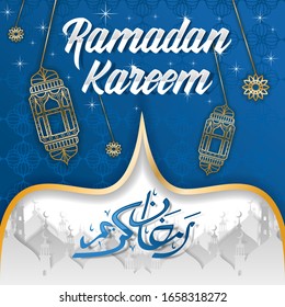 Banner de diseño de fondo islámico ramadan, diseño ramadhan kareem pone elemento de mezquita.