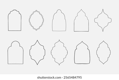 islamic ramadan border frame set line art style