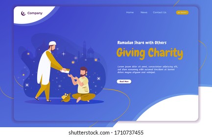 Islamic Ramadan concept of giving charity or share with others on landing page