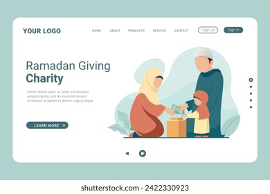 Islamic Ramadan concept of giving charity or share with others on landing page. Pay Zakat on landing page banner