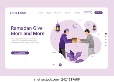 Islamic Ramadan concept of giving charity or share with others on landing page. Pay Zakat on landing page banner