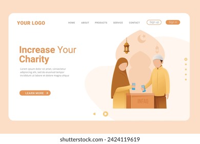 Islamic Ramadan concept of giving charity or share with others on landing page. Pay Zakat on landing page banner