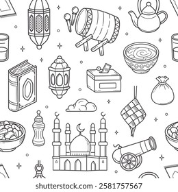 Islamic ramadan doodle seamless pattern background illustration