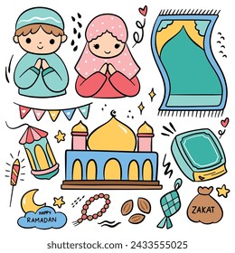 islamic ramadan and eid al fitr festival concept doodle cartoon design element