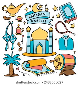 islamic ramadan and eid al fitr festival concept doodle cartoon design element