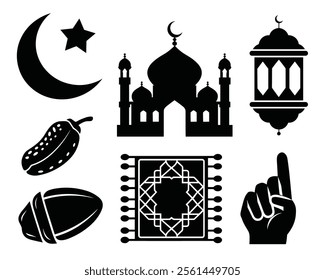 Islamic Ramadan Elements and Mosque Silhouette Vector Set