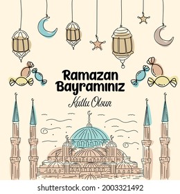 Islamic Ramadan Feast celebration image. Sultan Ahmet Mosque. vector illustration