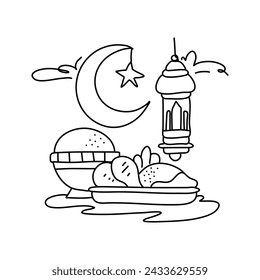 Islamic Ramadan Food Moon Printable Art Minimalist Home Decor Poster