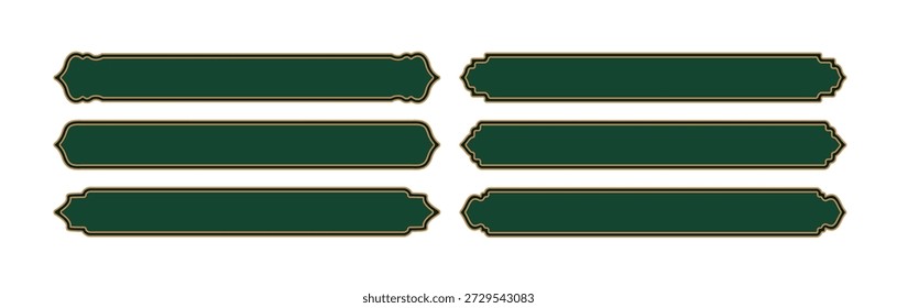 Marco islámico de Ramadán con líneas de oro. Diseño árabe con adornos turcos y un fondo verde. Etiquetas engomadas de la cinta de Arabesque para los Anuncios, las etiquetas, y los volantes de las ventas.