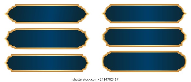 Islamic Ramadan golden frame. Arabic vector design with Turkish ornament and blue background. Arabesque ribbon sticker for tag banner and sale flyer svg