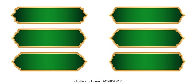 Islamic Ramadan golden frame. Arabic vector design with Turkish ornament and green background. Arabesque ribbon sticker for tag banner and sale flyer