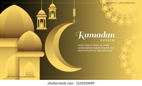 Islamischer ramadanischer Grußhintergrund mit 3D-Stern aus goldener Moschee und arabischen Laternen